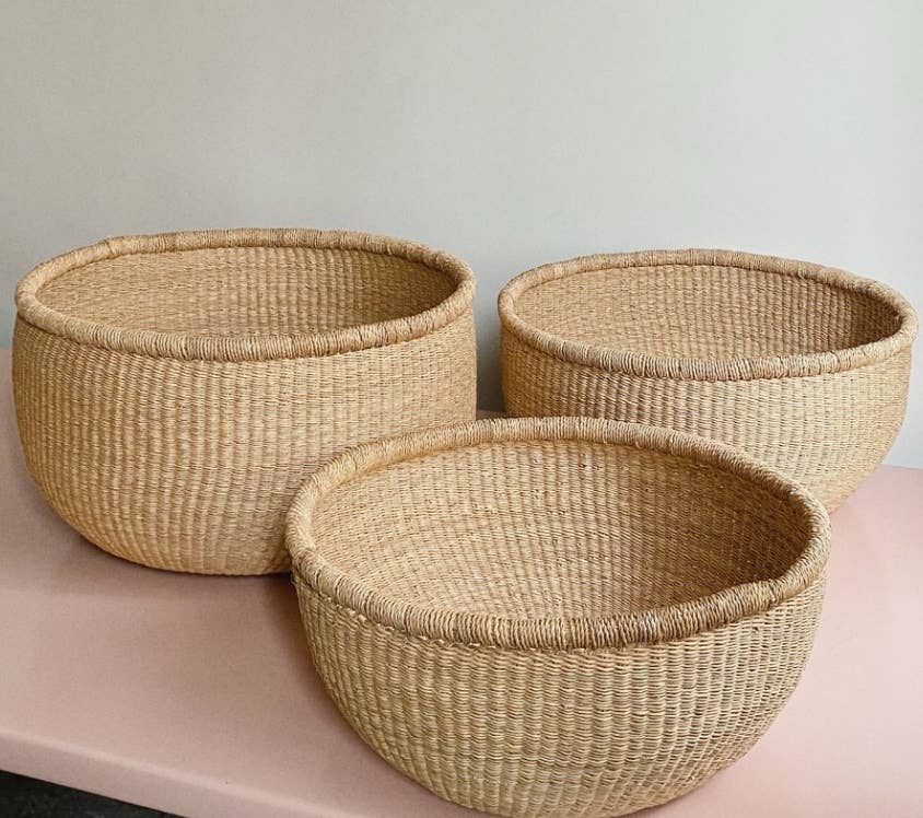 African Round Storage Bolga Ghana Woven Basket -Large