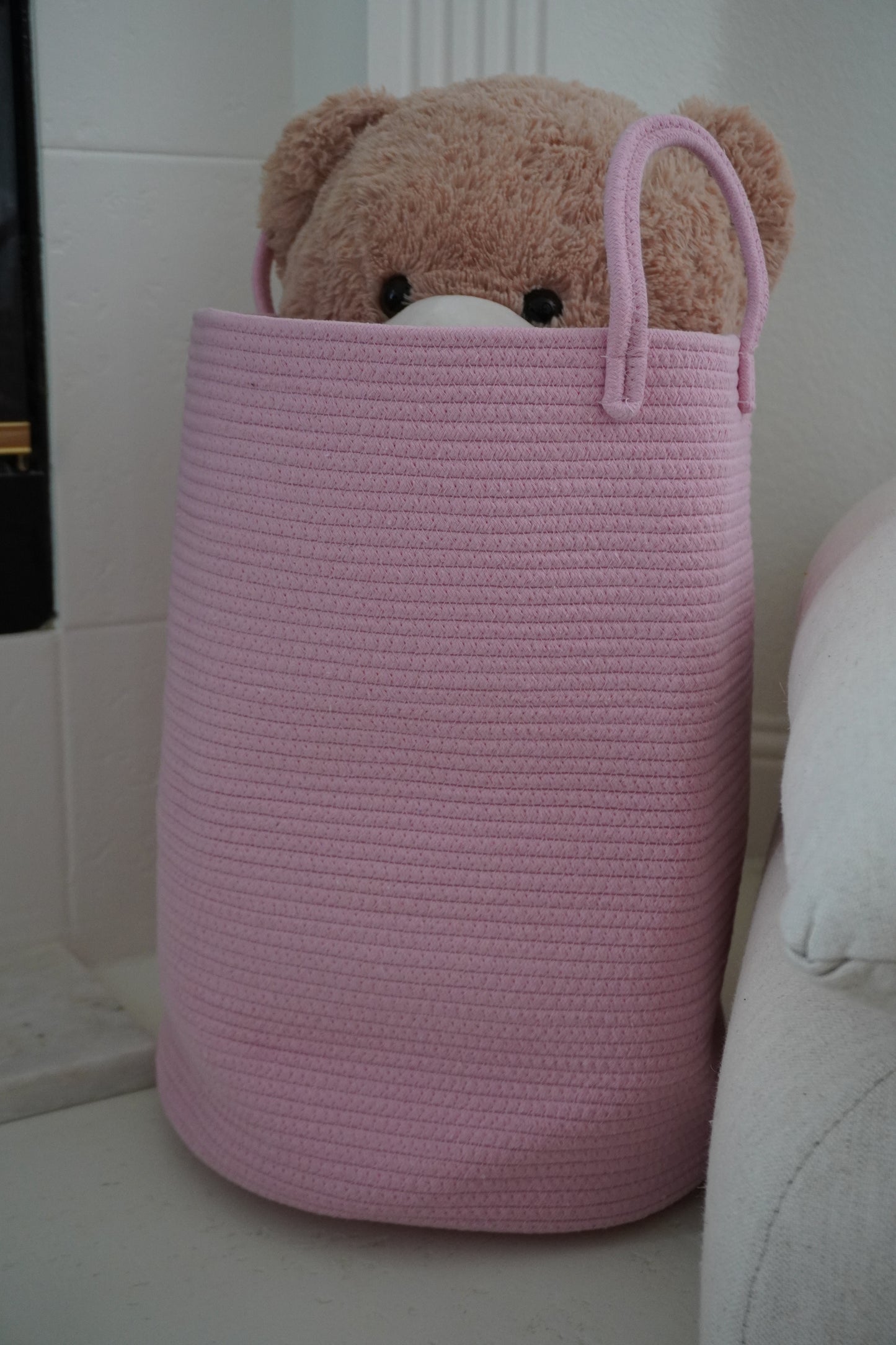 Cotton Rope laundry basket- Pink, washable