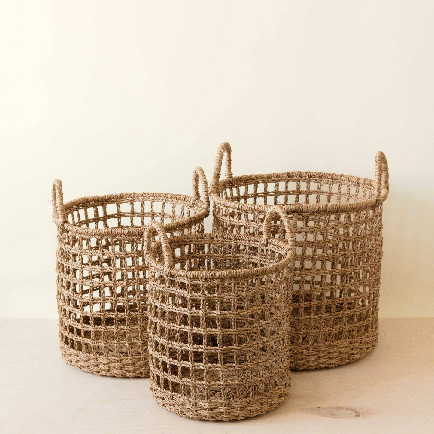 Open Weave Baskets with Handle, set of 3 - Storage Baskets |