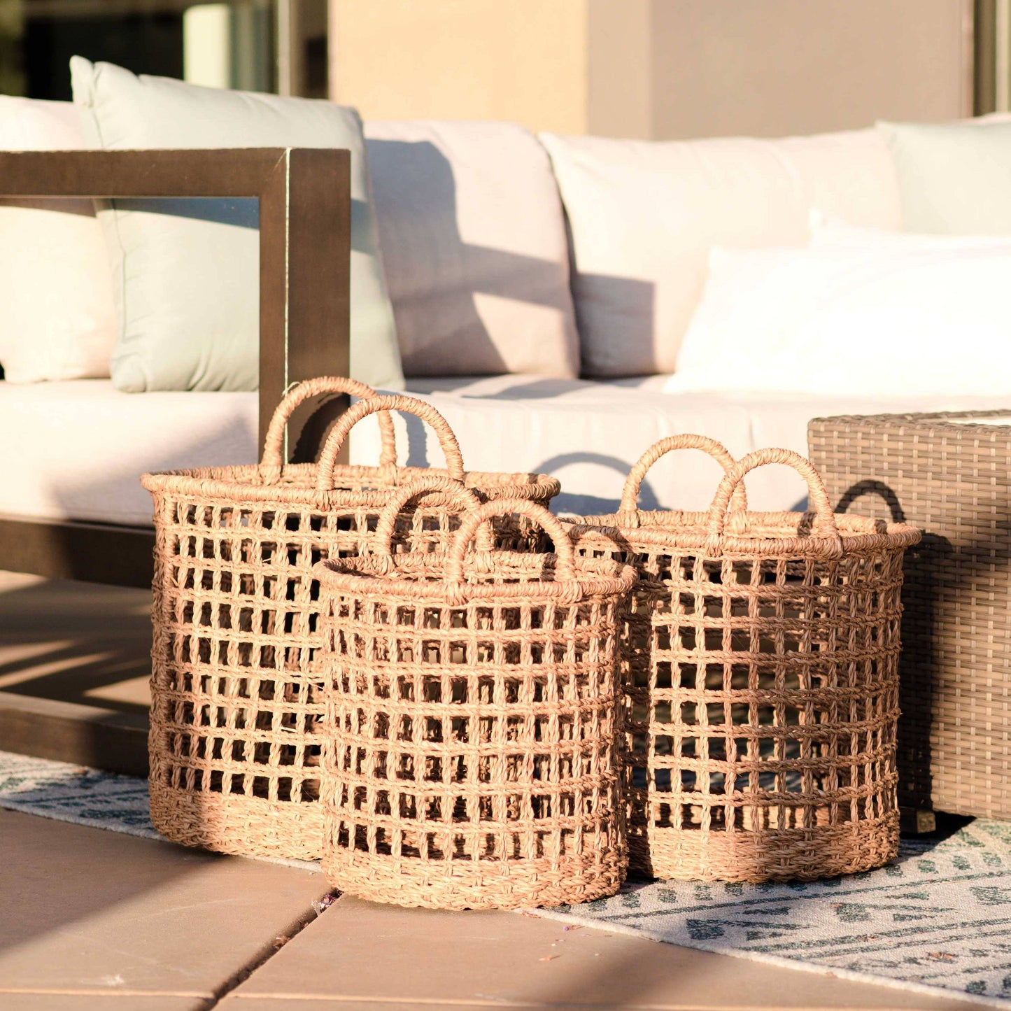 Open Weave Baskets with Handle, set of 3 - Storage Baskets |