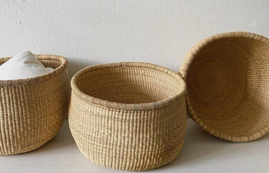 African Round Storage Bolga Ghana Woven Basket -Large