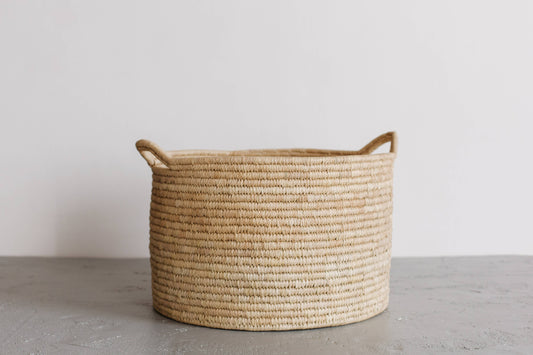 Round Laundry Basket, palm leaf - low