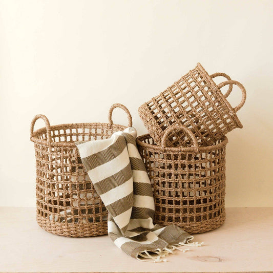 Open Weave Baskets with Handle, set of 3 - Storage Baskets |