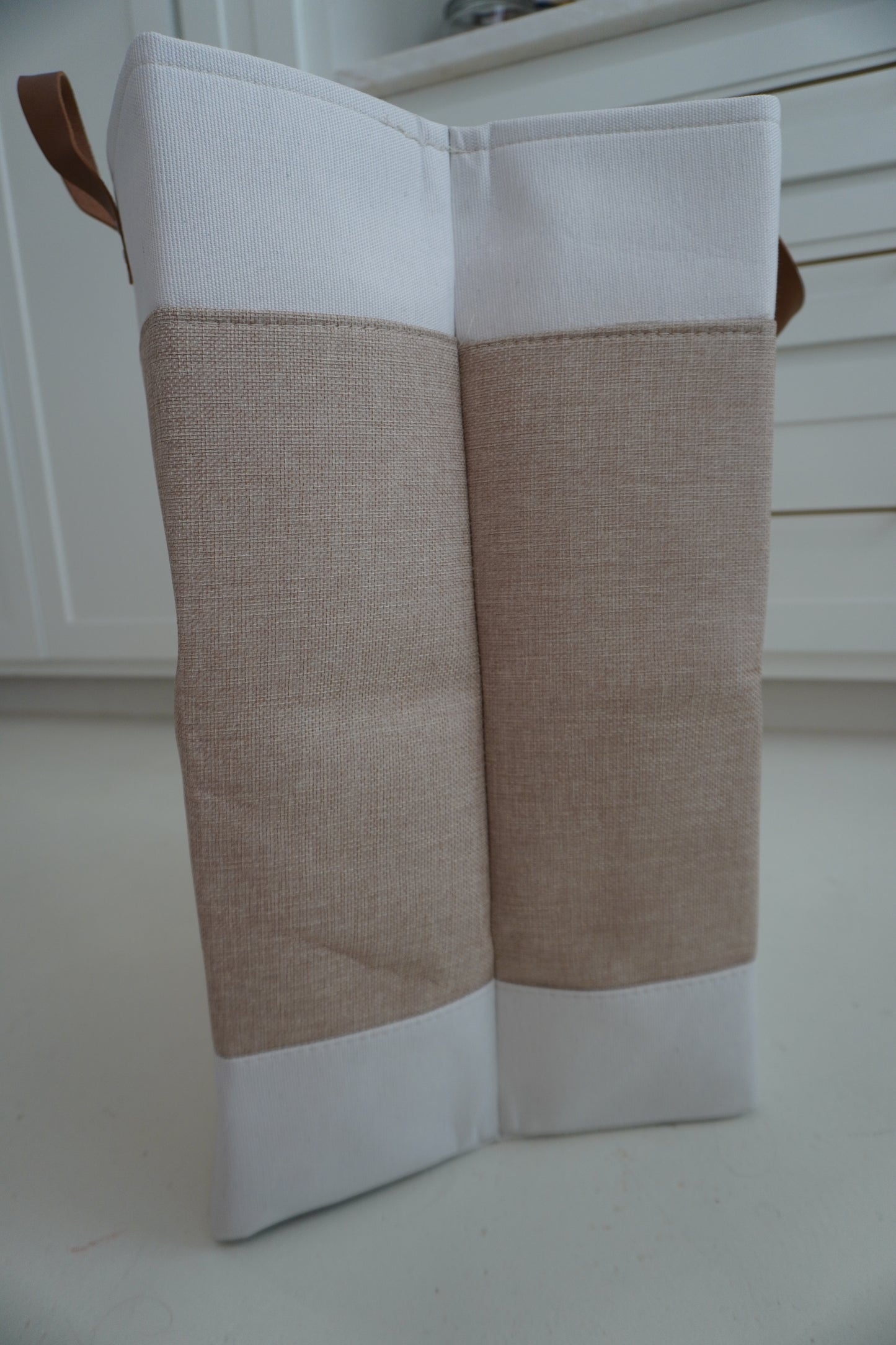 Washable Clothes Hamper Linen, Leather Handles