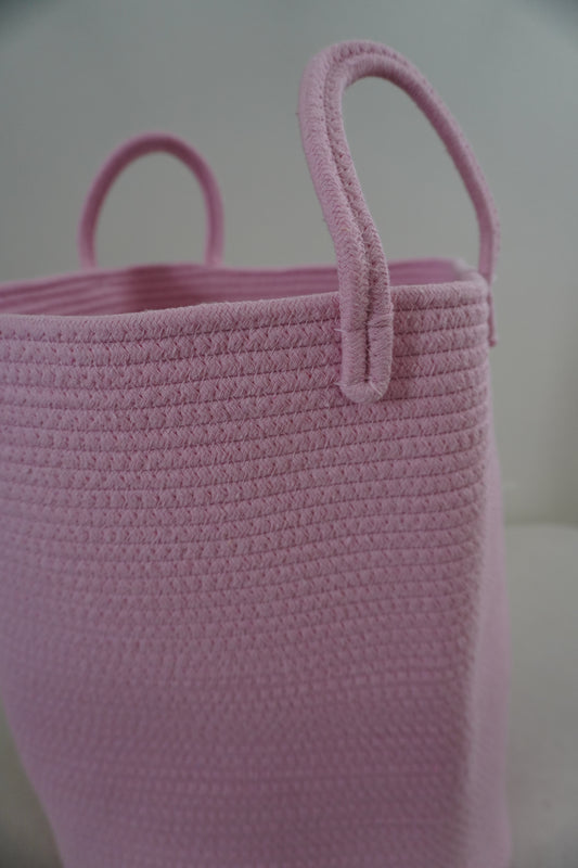 Cotton Rope laundry basket- Pink, washable