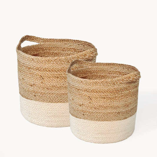 Handwoven Wicker Storage l Kata Colorblock Basket-Set of 2