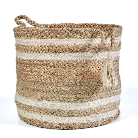 Montego Striped Natural Jute Decorative Storage Basket
